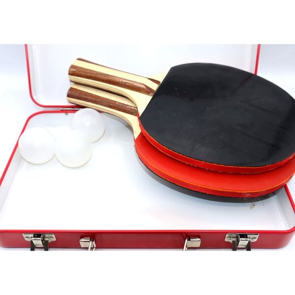 Dining Table Ping-Pong Vintage Paddle Set with Case & Balls Sports Gear - Picture 5 of 5